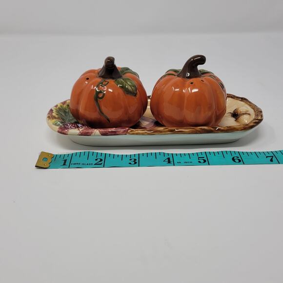 Bella Casa by Ganz Pumpkin Salt & Pepper Shakers and Butter Dish Tray - Picture 9 of 11